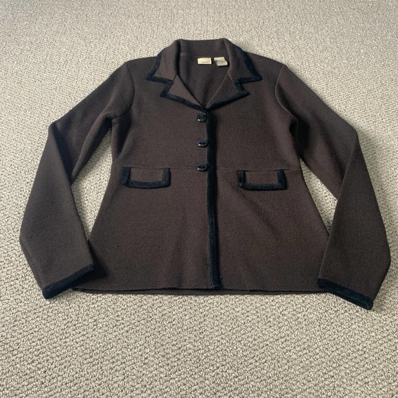 Easel Womens Blazer Sweater Small Brown Merino Wool Blend Cardigan Faux Pockets - Picture 1 of 11